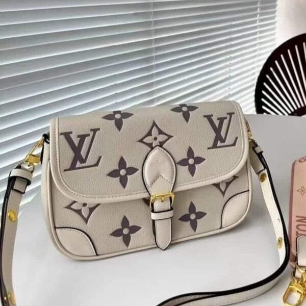 Louis Vuitton Lv Diane Monogram Empreinte Leather With OG Box & Dust Bag (Creme Purple M46583)