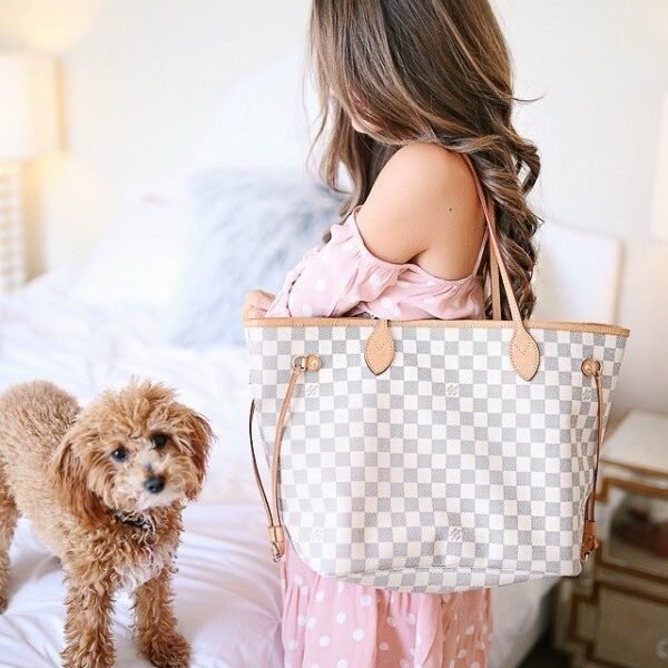 Louis Vuitton LV Neverfull Tote Bag With Extra Pouch & Dust Bag (White - 866)