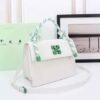 Off-White Leather Insert Gummy Greeny with Metallic Green Arrows At Front. Rope Handle Jitney 1.4 Shoulder Bag (D885311 White)